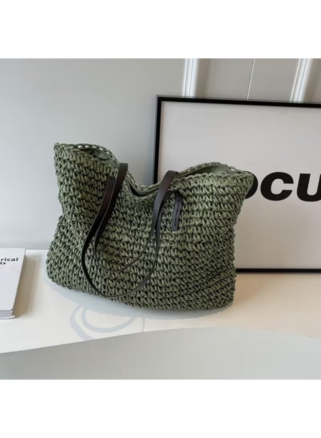 Beach Bags Straw Large Tote with Full Zip & Lining for Women 47x37cm | Beach Bag for Ladies with Zipper Closure | Woven Raffia Beach Tote with PU Leather Shoulder Straps | Summer Shoulder Bag for Women | Large Capacity Travel Tote, Shopping Bag, Vacation Bag, Holiday Bag, Resort Bag | Boho Woven Handbag with Inner Lining | Lightweight Natural Straw Summer Bag | Ladies Handbag | Casual Tote Bag | Pool Bag | Picnic Bag | Weekend Bag | Outdoor Bag | Everyday Carry Bag | Fashion Tote for Women | Beach Accessories | Vacation Essentials | Resort Wear Bag | Ladies Shoulder Bag | Travel Handbag | Large Shopper Tote | Eco Friendly Woven Bag | Lightweight Holiday Tote | Summer Fashion Bag | Women's Beach Carryall | Tablet Tote | Oversized Straw Bag | Elegant Bohemian Handbag, Green - Image 3
