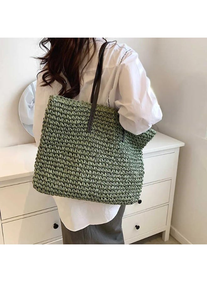 Beach Bags Straw Large Tote with Full Zip & Lining for Women 47x37cm | Beach Bag for Ladies with Zipper Closure | Woven Raffia Beach Tote with PU Leather Shoulder Straps | Summer Shoulder Bag for Women | Large Capacity Travel Tote, Shopping Bag, Vacation Bag, Holiday Bag, Resort Bag | Boho Woven Handbag with Inner Lining | Lightweight Natural Straw Summer Bag | Ladies Handbag | Casual Tote Bag | Pool Bag | Picnic Bag | Weekend Bag | Outdoor Bag | Everyday Carry Bag | Fashion Tote for Women | Beach Accessories | Vacation Essentials | Resort Wear Bag | Ladies Shoulder Bag | Travel Handbag | Large Shopper Tote | Eco Friendly Woven Bag | Lightweight Holiday Tote | Summer Fashion Bag | Women's Beach Carryall | Tablet Tote | Oversized Straw Bag | Elegant Bohemian Handbag, Green - Image 5