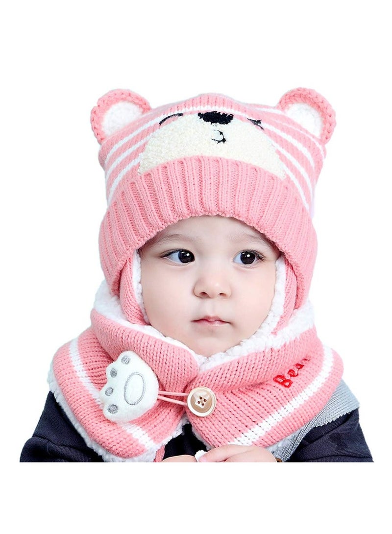 Cozy Pink Winter Baby Hat & Scarf Set, Cute Knitted Earflap Beanie for Toddler Girls 6-24 Months, Warm Neck Warmer for Cold Weather  - Image 1