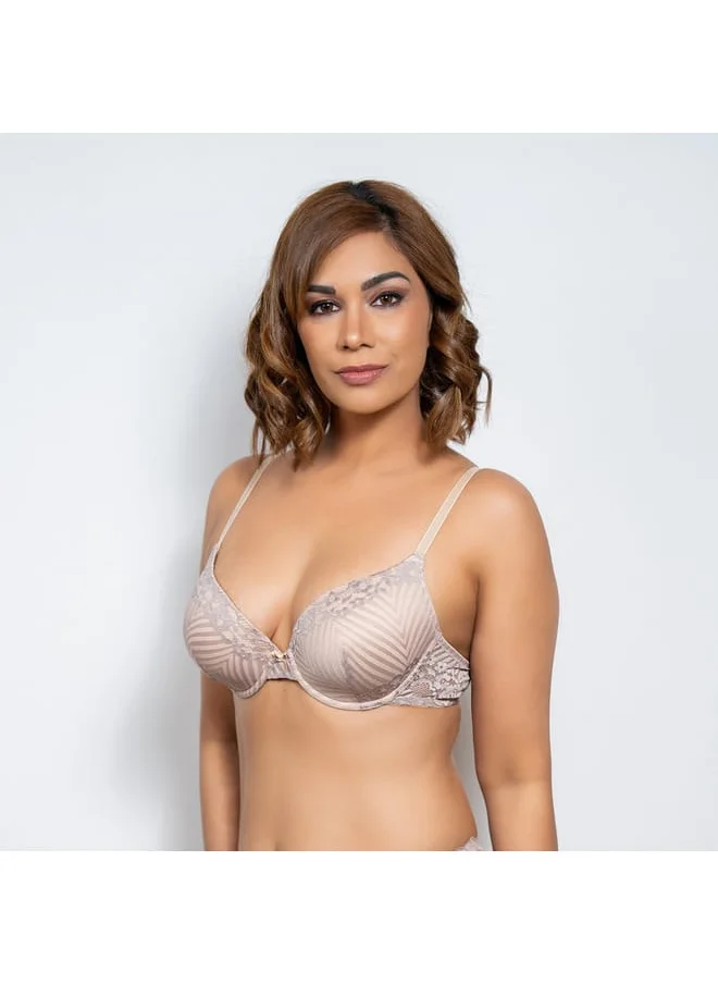 Aadaraya Aadaraya Lace Detail Plunge Bra with Hook and Eye Closure