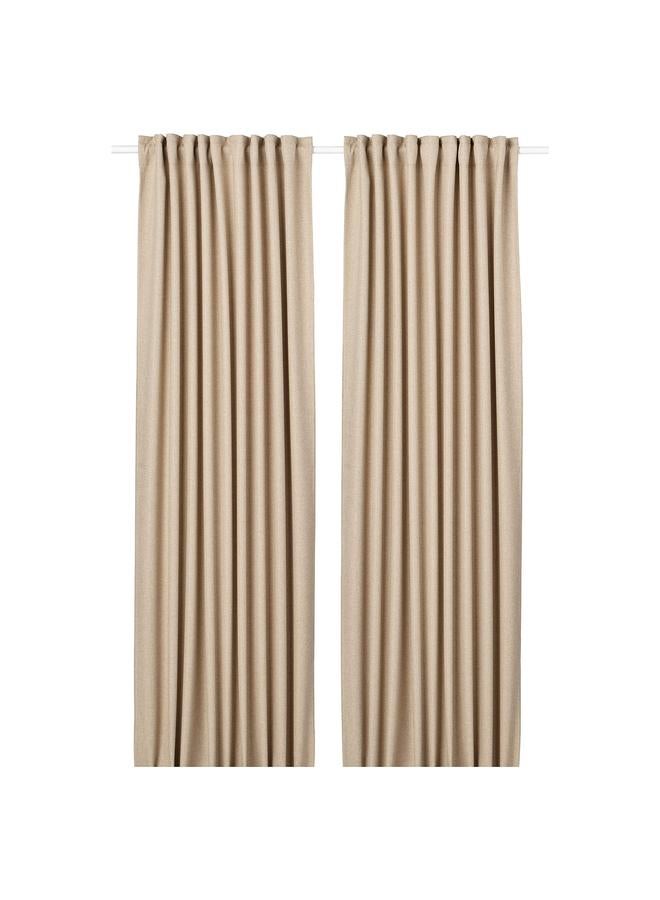 erorex Room darkening curtains, 1 pair, beige/with heading tape, 145x300 cm - Image 1