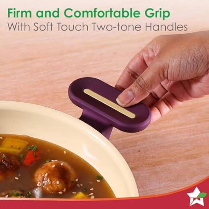Wonderchef Bellagio Kadhai With Lid  NonStick Ceramic Coating  NonToxic  Pure Aluminium  Pfas And Pfoa Free  3Mm Thickness  TwoTone SoftTouch Handles And Knob  Firm Grip  2 Years Warranty - Image 4