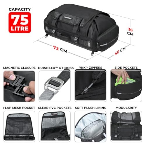 ViaTerra Polyester Hammerhead 75L Universal Motorcycle Tailbag | Easy to Carry & Install | No Need for Saddle Stays | Perfect for Long Journeys - Image 4