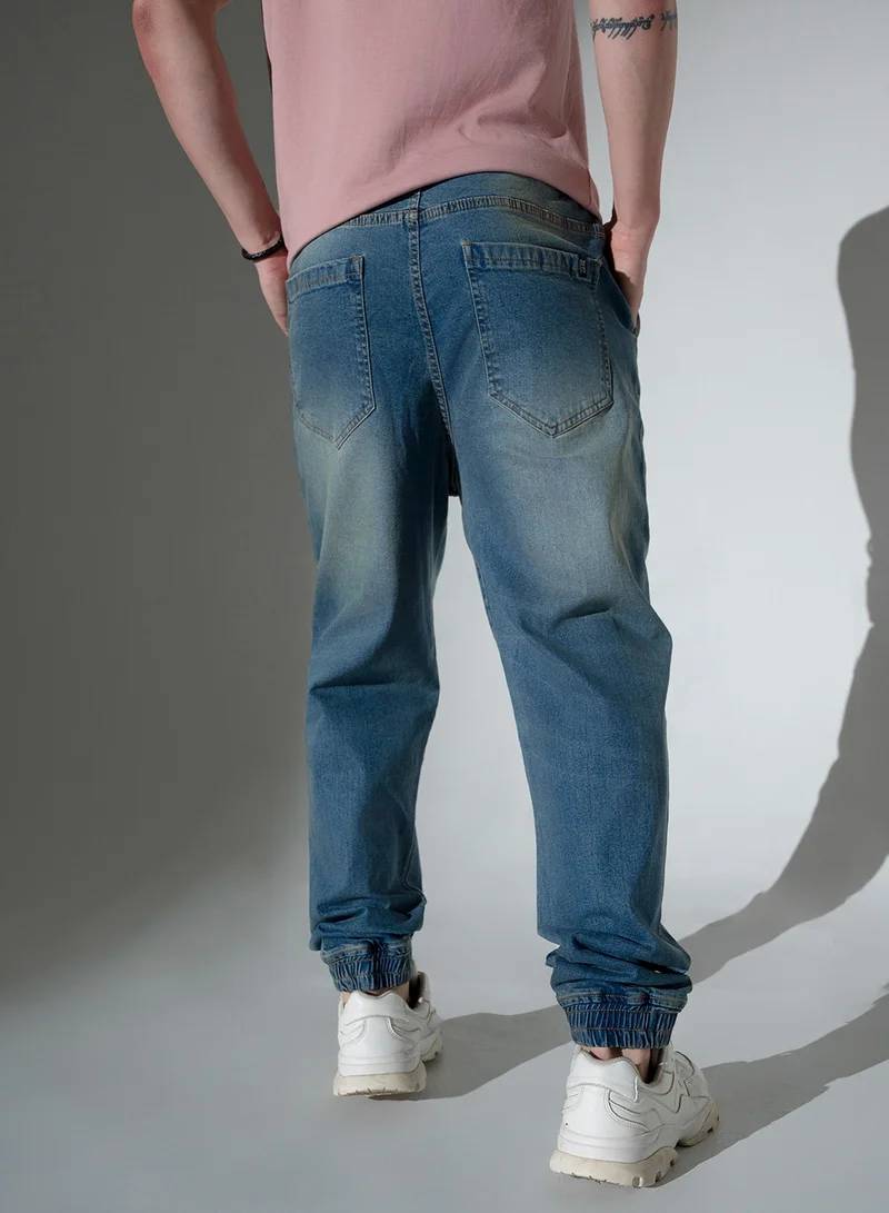 Hubberholme Men's Blue Clean Look Light Fade Stretchable Jogger Jeans