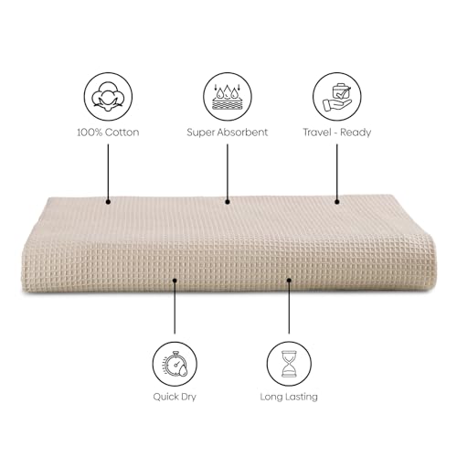 haus & kinder Regalia Waffle Bath Towel | Honeycomb Bathing Towels | 100% Cotton Towel for Men, Women | Gym Towels, Spa Towel | Ultra Absorbent Towel | 160 GSM | Blossom Whisper White | 70x150cm - Image 4