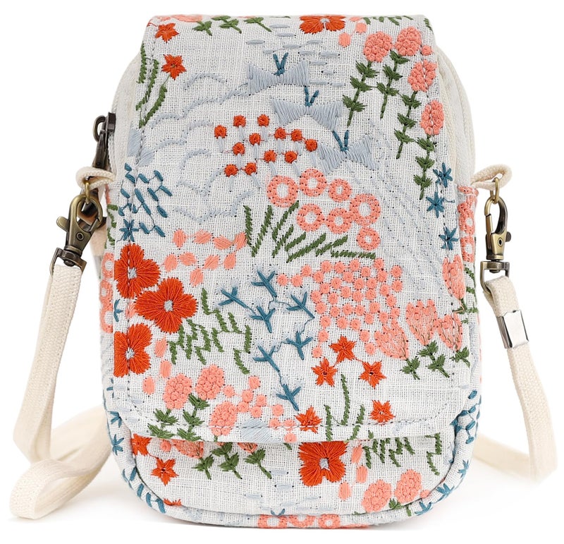 SILKAREA Women Small Crossbody Purse Handbag Embroidered Cell Phone Purse Shoulder Bag Flower Wristlet Wallet - Image 1
