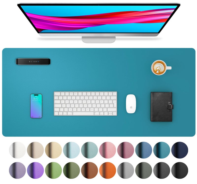 Aothia Leather Desk Pad Protector, Mouse Pad, Office Desk Mat, Non-Slip PU Leather Desk Blotter, Laptop Desk Pad, Waterproof Desk Writing Pad for Office and Home (Turquoise,31.5" x 15.7") - Image 1