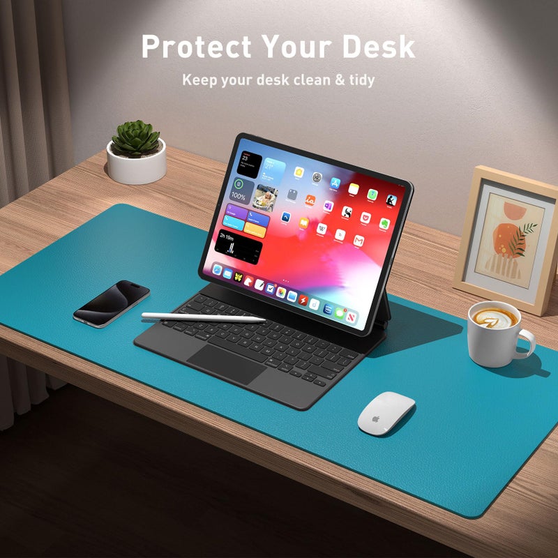 Aothia Leather Desk Pad Protector, Mouse Pad, Office Desk Mat, Non-Slip PU Leather Desk Blotter, Laptop Desk Pad, Waterproof Desk Writing Pad for Office and Home (Turquoise,31.5" x 15.7") - Image 3