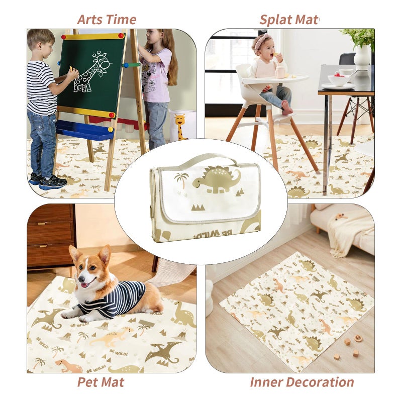 Insular Baby Splat Mat for Under High Chair/Arts/Crafts, Anti Slip and Waterproof Splash Mat for Floor, Portable Picnic Mat, 51x51 Inch, Dinosaur - Image 3