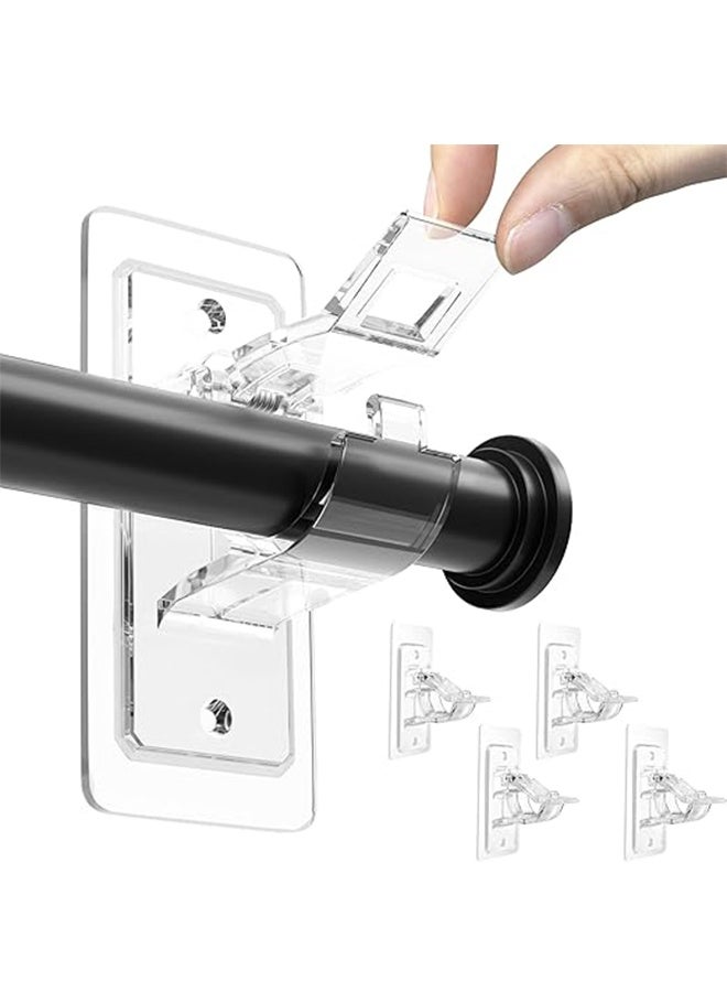4 Pack No Drill Curtain Rod Brackets, Self Adhesive Curtain Rod Holders, Adjustable Nail Free Rod Bracket for Bedroom Bathroom and Living Room Hotel Use - Image 1