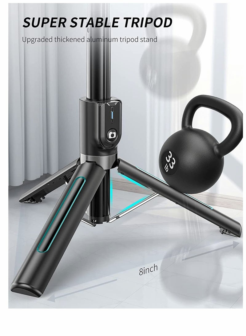Portable Bluetooth Selfie Stick Tripod with Detachable Remote LED Light Compatible with iPhone Samsung Android for Live Streaming - Image 1