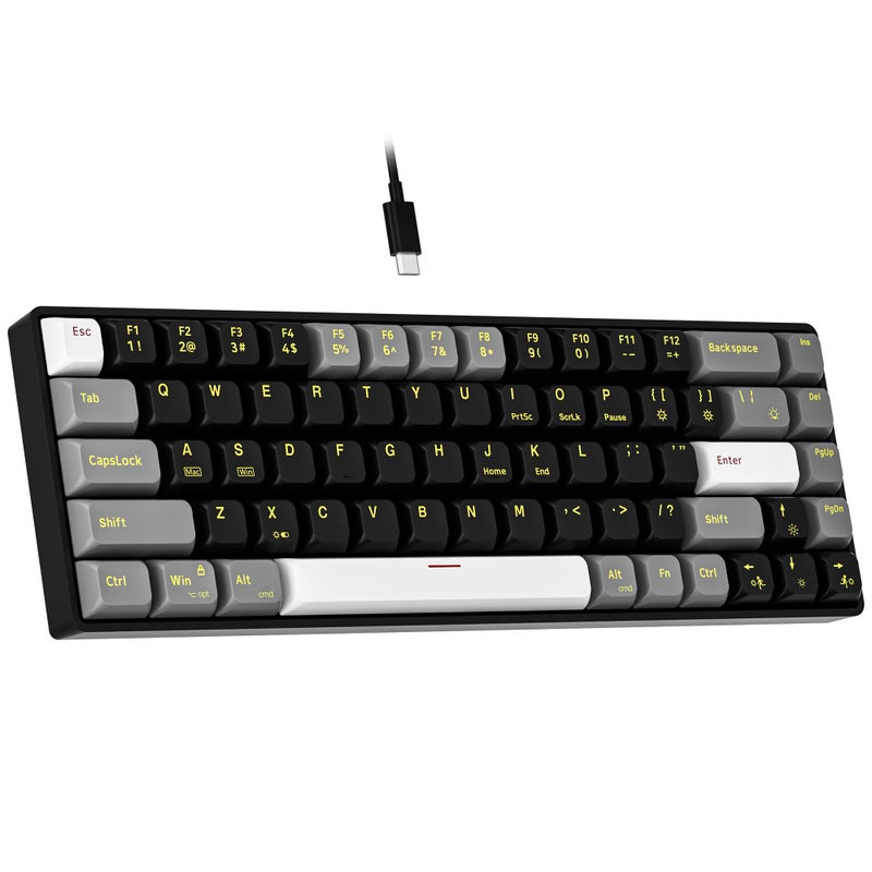 Newmen GM681 Mechanical Keyboard,68 Keys Compact USB 60% Custom LED Backlit Hot Swappable Small Mini Computer Gaming Mechanical Wired Keyboard for PC Gamer Win Mac,Black/White/Grey,Red Switch - Image 1