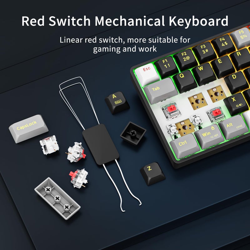 Newmen GM681 Mechanical Keyboard,68 Keys Compact USB 60% Custom LED Backlit Hot Swappable Small Mini Computer Gaming Mechanical Wired Keyboard for PC Gamer Win Mac,Black/White/Grey,Red Switch - Image 4