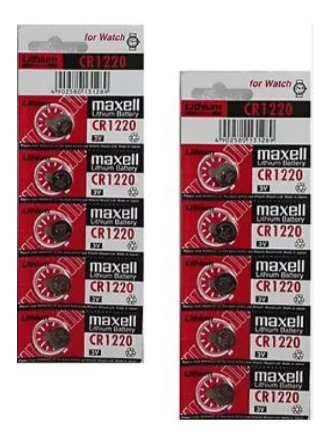 ماكسل 10 قطع بطاريات ليثيوم ماكسيل CR1220 3 فولت (ماكسل) يابانية