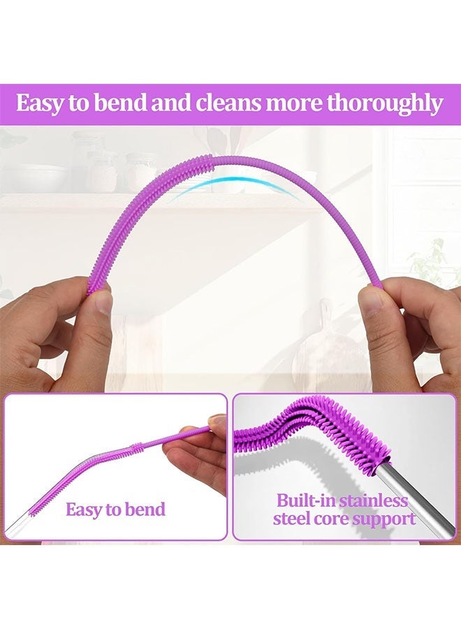 Silicone Straw Cleaner Brush, 2Pcs Straw Cleaner Brush Extra Long, Straw Brush Bristles Cleaner Brush for Cleaning Stanley, Metal Glass Straws, Drink Lid (Purple) - Image 4
