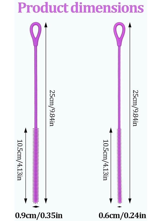Silicone Straw Cleaner Brush, 2Pcs Straw Cleaner Brush Extra Long, Straw Brush Bristles Cleaner Brush for Cleaning Stanley, Metal Glass Straws, Drink Lid (Purple) - Image 2