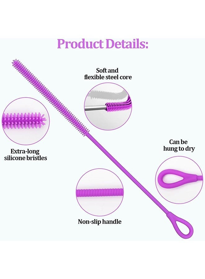 Silicone Straw Cleaner Brush, 2Pcs Straw Cleaner Brush Extra Long, Straw Brush Bristles Cleaner Brush for Cleaning Stanley, Metal Glass Straws, Drink Lid (Purple) - Image 3