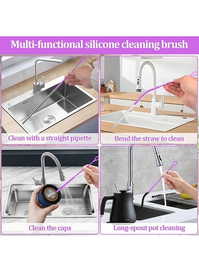 Silicone Straw Cleaner Brush, 2Pcs Straw Cleaner Brush Extra Long, Straw Brush Bristles Cleaner Brush for Cleaning Stanley, Metal Glass Straws, Drink Lid (Purple) - Image 5