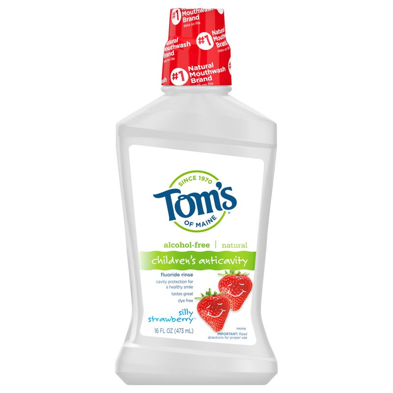 Tom's of Maine Children's Anticavity Fluoride Rinse Mouthwash, Silly Strawberry, 16 oz. 3-Pack - Image 1