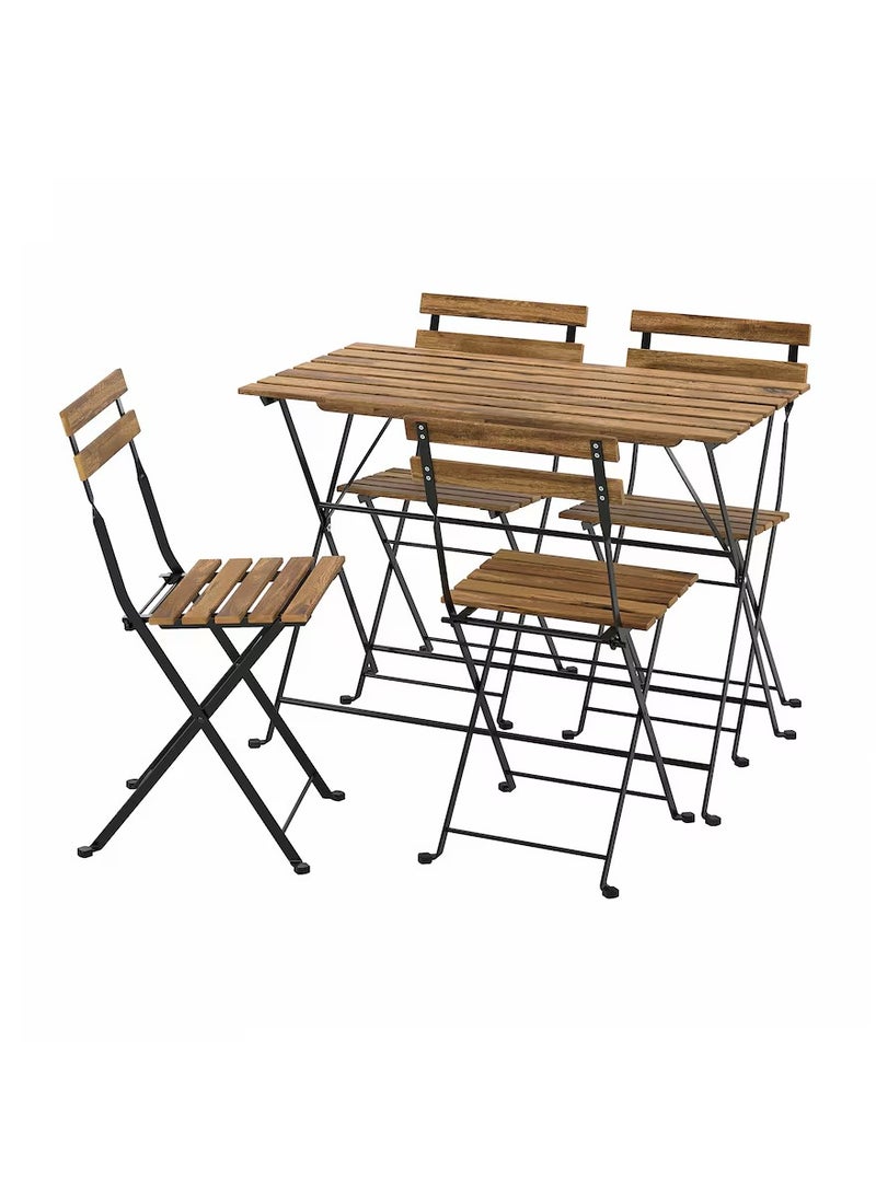 Generic Stylish Wooden and Steel Foladable Table And Chair Set Black/light Brown Stained, Dining Table Chair Set, Included Foldable Table And 4 Foldable Chairs, Used For Outdoor And Indoor  - Image 1
