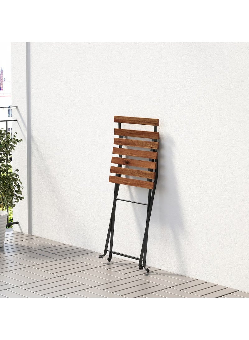 Generic Stylish Wooden and Steel Foladable Table And Chair Set Black/light Brown Stained, Dining Table Chair Set, Included Foldable Table And 4 Foldable Chairs, Used For Outdoor And Indoor  - Image 2