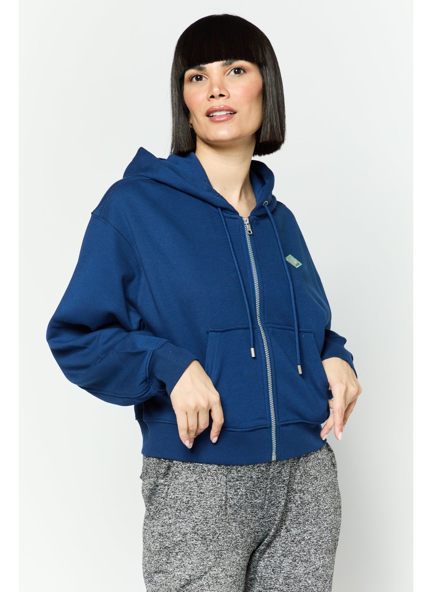 ESPRIT Women Hooded Embroidered Logo Long Sleeves Sweatshirt, Dark Blue  - Image 1