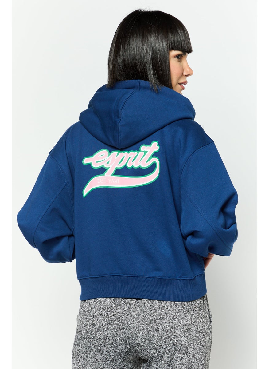 ESPRIT Women Hooded Embroidered Logo Long Sleeves Sweatshirt, Dark Blue  - Image 2
