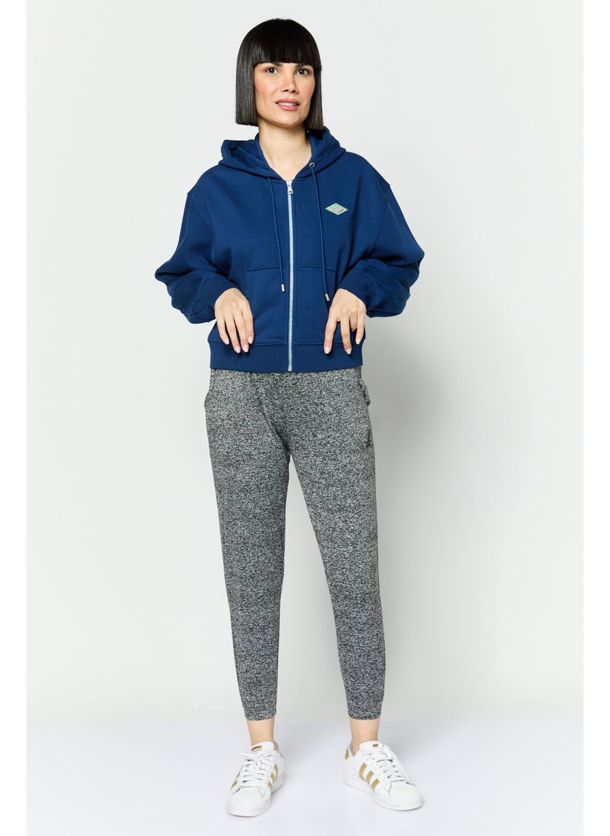 ESPRIT Women Hooded Embroidered Logo Long Sleeves Sweatshirt, Dark Blue  - Image 4