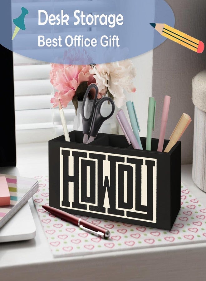 SNNDER Western Office Decor Pen Holder for Desk, Western Gifts for Women Men, Retro Howdy Western Wooden Pen Pencil Holder Organizer for Home Office Desk Accessories - Image 4