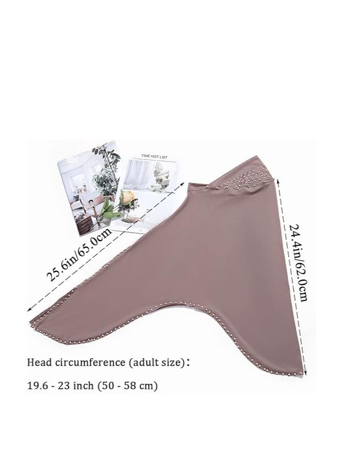 Women Rhinestone Pearl Muslim Head Wrap Plain Color Crystal Muslim Hijab Cap Lightweight One Piece Breathable Head Scarf-white - Image 4