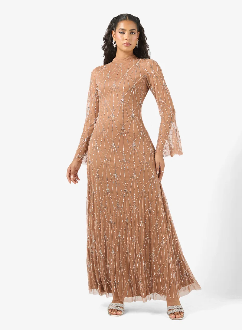 Flared Sleeve Sequin Maxi Dress