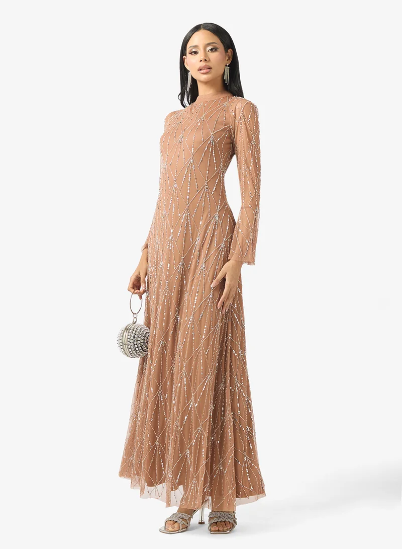 Amelia Rose Flared Sleeve Sequin Maxi Dress