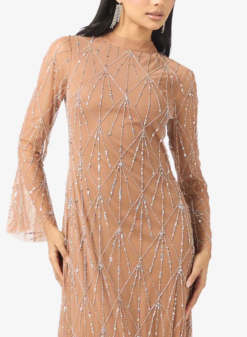 Amelia Rose Flared Sleeve Sequin Maxi Dress