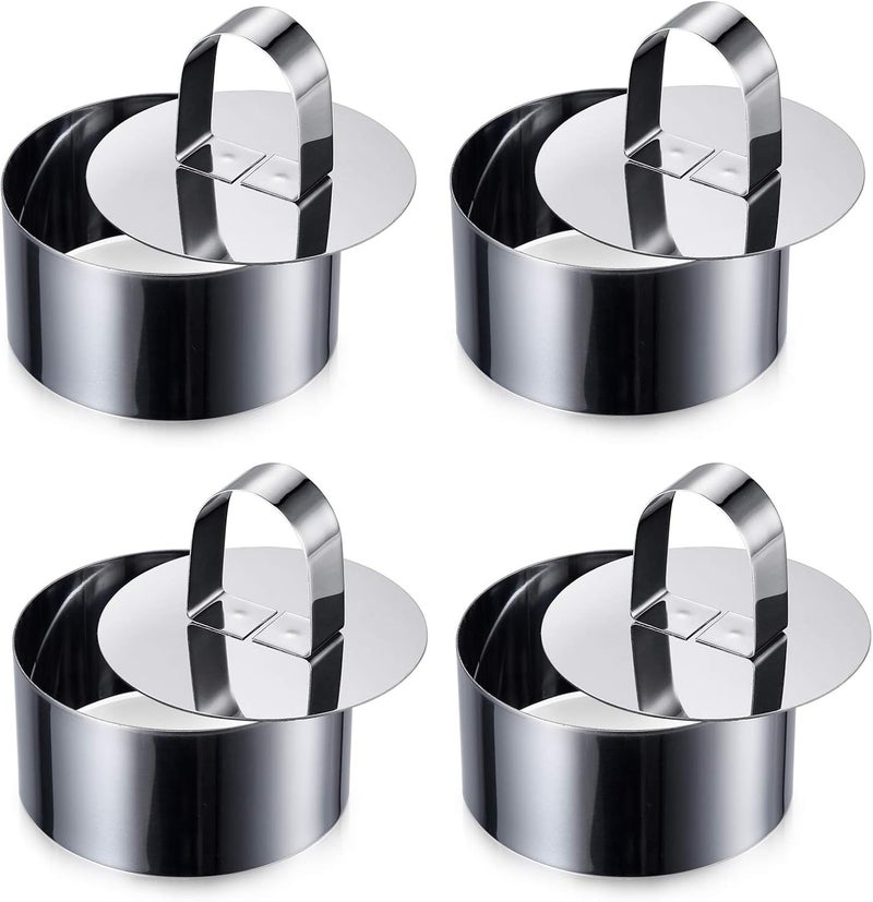 ONEDONE Cake Ring Molds for Baking 3.15" Round Stainless Steel Mousse Molds Pastry Rings with Pusher, Tuna Tartare Mold, Set of 4, Mother's Day Gifts - Image 1