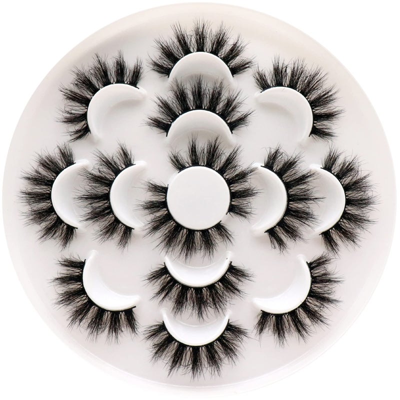 Veleasha Lashes 5D Faux Mink Lashes False Eyelashes Handmade Dramatic Eye Lashes Wispy Fluffy Fake Lashes Spike Eyelashes Luxurious Volume 18mm Fake Eyelashes 7 Pairs Pack 3D07