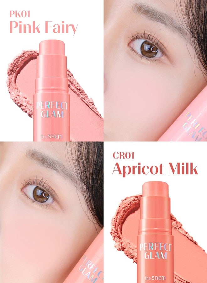 THESAEM Perfect Glam Stick Blusher with Blending Sponge PK01 Pink Fairy - Milky Pink Color Cream Blush Stick Balm for Cheeks - Silky Smooth Formula with Natural Dewy Finish, 0.2oz. - Image 3