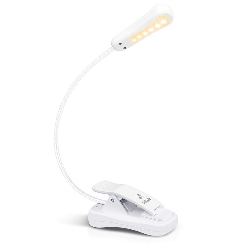 Vekkia 3000K Warm LED Rechargeable Book Light Easy for Eyes Clip on Reading Lights for Reading in Bed Car Travel Lightweight Slim 21 oz Perfect for Readers Elegant White