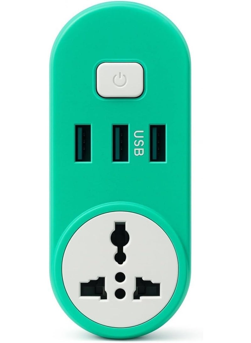 مشترك تمديد الطاقة مع 3 منافذ USB، محول قابس شامل 2500 وات 110-220 فولت، مشترك متعدد المقابس مع مفتاح، شاحن حائط للمنزل والمكتب والسفر - Image 2