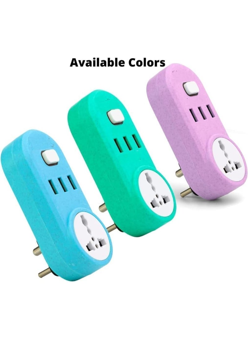 مشترك تمديد الطاقة مع 3 منافذ USB، محول قابس شامل 2500 وات 110-220 فولت، مشترك متعدد المقابس مع مفتاح، شاحن حائط للمنزل والمكتب والسفر - Image 3
