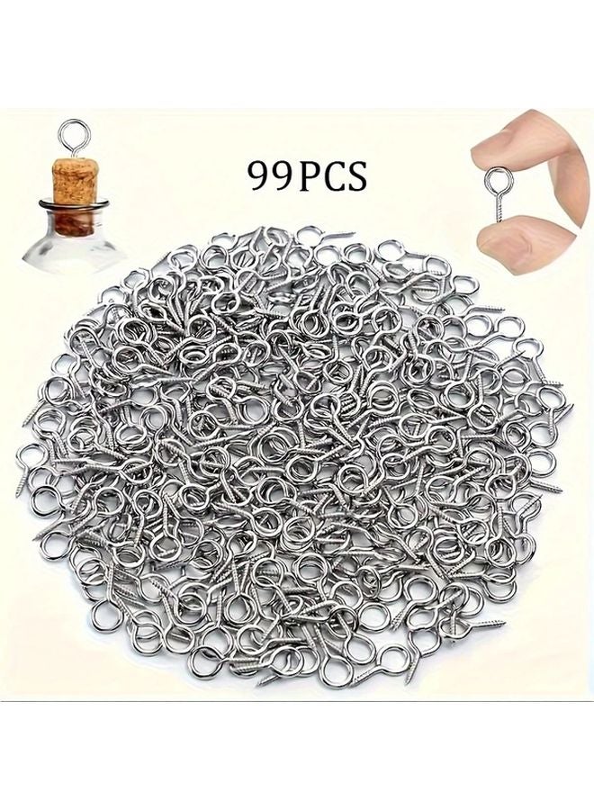 99 Pcs Silvery Stainless Steel Screw Eye Hooks Heavy Duty Corrosion Resistant for DIY Jewelry Christmas Decor - Image 1