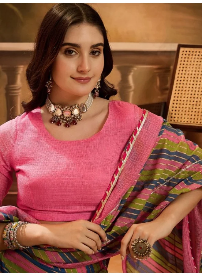 AKS Pink And Green Leheriya Lehenga Choli Set