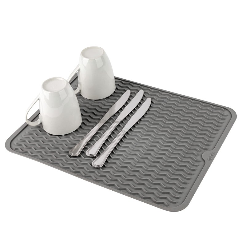 Oizeir Silicone Dish Drying Mat  Drain Hole NonSlip Heat Resistant Foldable Great for Dishes Kitchen Sink Counter Top Fridge Drawer Liner or Trivet for Hot Pots 12 X 16  Grey