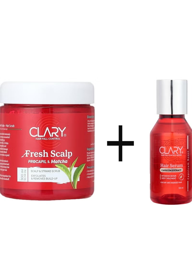 كلاري للتحكم في تساقط الشعر وفروة الرأس المنعشة البروكابيل والماتشا+سيروم 400 مل