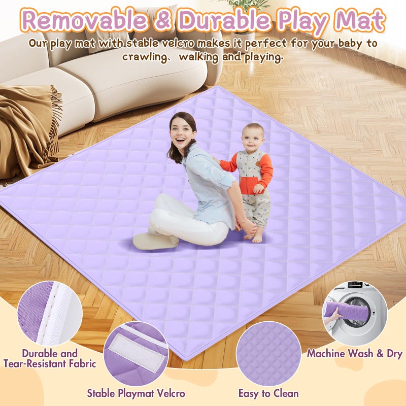 Abdtech Baby Playpen with Mat 64"x64" - Playpen for Babies and Toddlers with Mat for Apartment - Play Yard with mat Included - Soft Breathable Mesh - All-Wrapped Sponge Play Pen with Handle & Bag (Purple) - Image 3