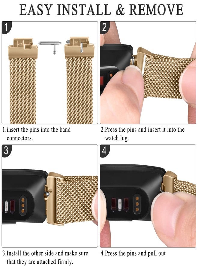 Vanjua for Fitbit Inspire 2 Bands Women Men, Stainless Steel Metal Mesh Loop Adjustable Magnetic Wristband Replacement Strap for Fitbit Inspire 2,Inspire HR,Inspire Fitness Tracker (Small, Rose Gold) - Image 5