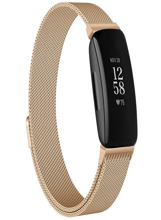 Vanjua for Fitbit Inspire 2 Bands Women Men, Stainless Steel Metal Mesh Loop Adjustable Magnetic Wristband Replacement Strap for Fitbit Inspire 2,Inspire HR,Inspire Fitness Tracker (Small, Rose Gold) - Image 1