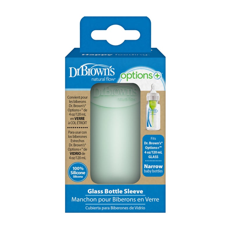 KRISP Dr. Brown's Options+ Glass Baby Bottle Sleeve, 100 Percent Silicone, 4oz/120 ml, For Narrow Neck Glass Bottles, Mint, Pack of 1 - Image 2