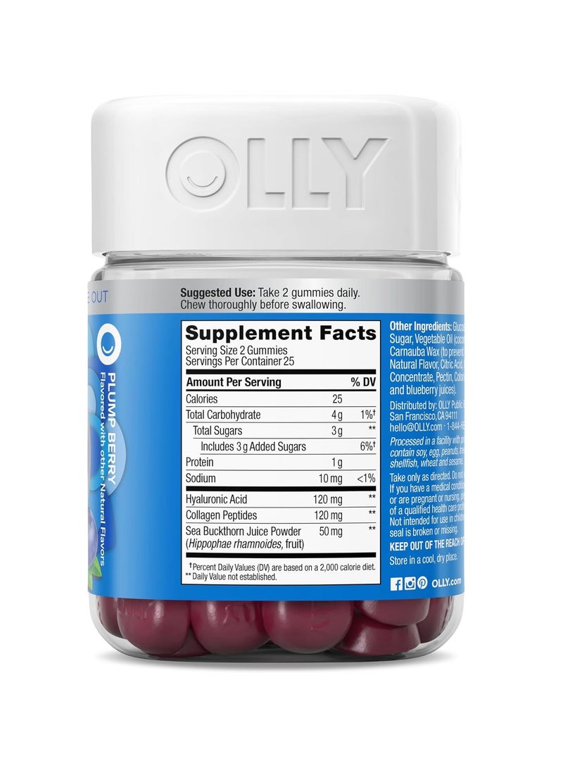 OLLY Glowing Skin Gummy, Hydrated & Youthful Skin,* Hyaluronic Acid, Collagen Peptides, Sea Buckthorn, Plump Berry Flavor, 25 Day Supply - 50 Count - Image 5