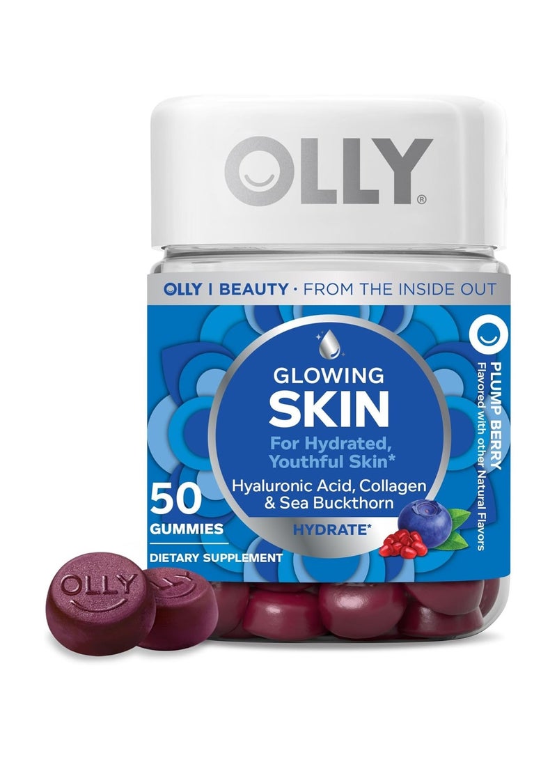 OLLY Glowing Skin Gummy, Hydrated & Youthful Skin,* Hyaluronic Acid, Collagen Peptides, Sea Buckthorn, Plump Berry Flavor, 25 Day Supply - 50 Count - Image 1