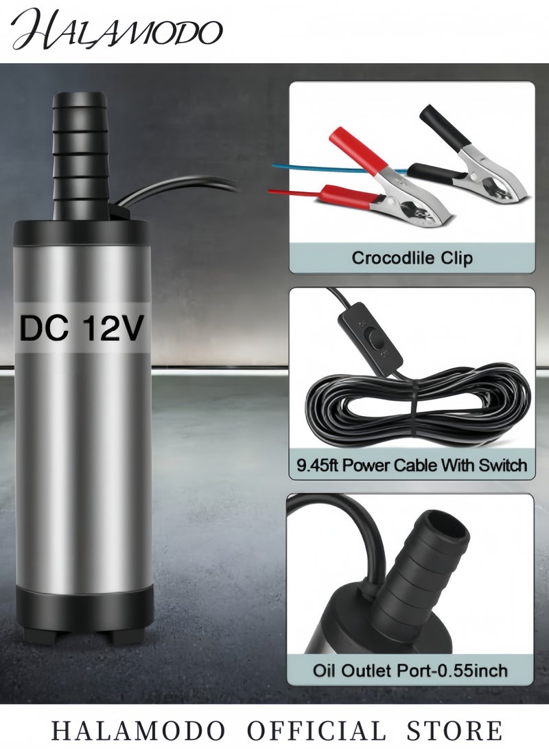 HALAMODO Electric Stainless Steel Submersible Pump Multifunctional Electric Oil Pump Diesel Fuel Transfer Pump with Filter Submersible Water Pump for Automotive & Farm & Marina Use - Image 3